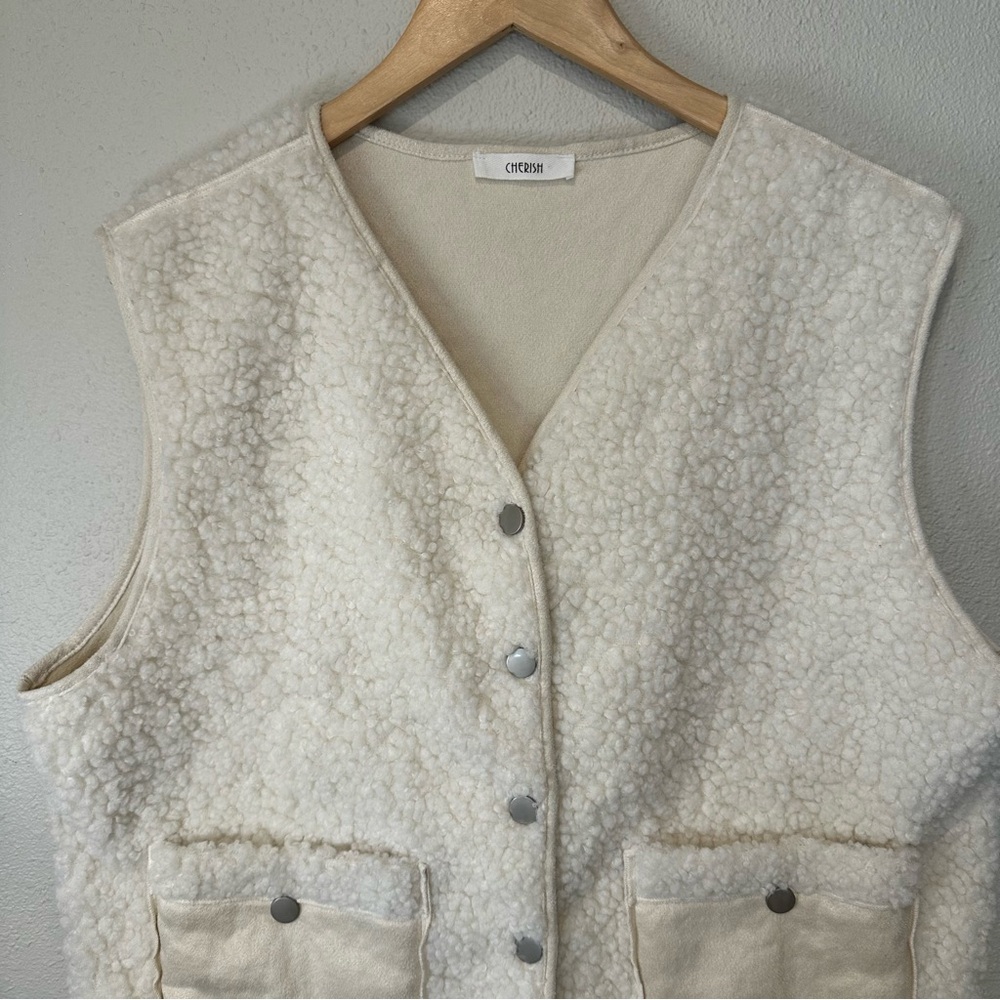 Cherish Cream Button-Up Sherpa Vest - Picture 6 of 11